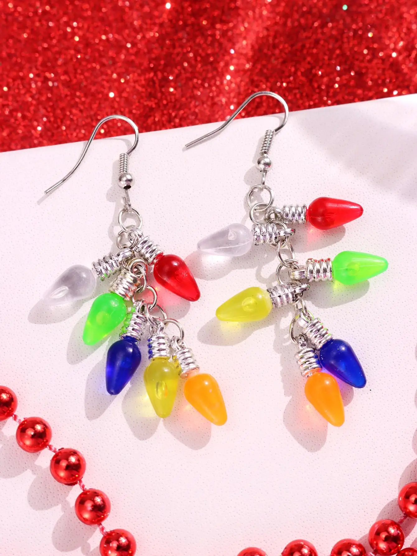 Fashion Christmas Multi-Layer Colorful Lights Random Connection Sequence Earrings Women's Playful and Whimsical Party Jewelry