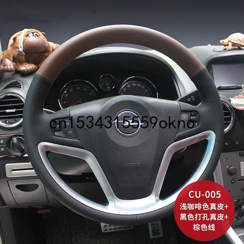 For Opel Antara Insignia Astra DIY Hand Sewn Leather Steering Wheel Cover Car Accessories