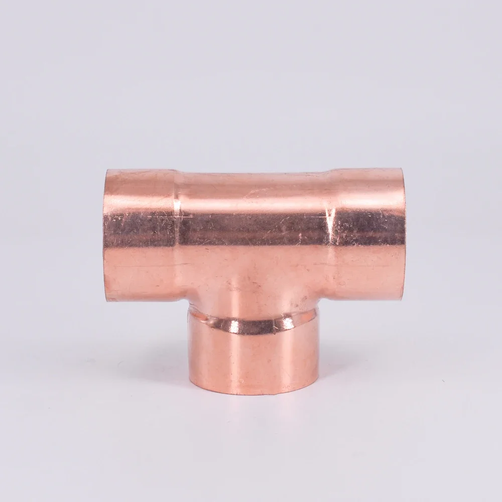 

28.6 32 35 38 42 50mm ID 99.9% Copper End Feed Solder Tee 3 Ways Plumbing Fitting Coupler For Air Condition