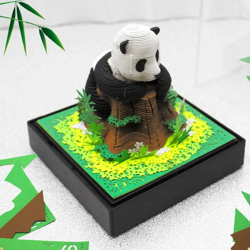 Omoshiroi Block 3D Notepad 2024 Calendar With Light 3D Giant Panda Paper Carving Art Model Calendar Memo Pad Notes Desk Decora