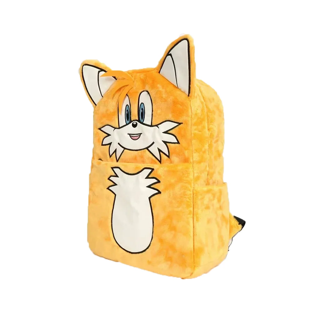sonic-tails-yellow-plush-anime-trendy-couple-backpack-soft-polyester-material-youth-daily-use-zipper-closure-unisex-backpack