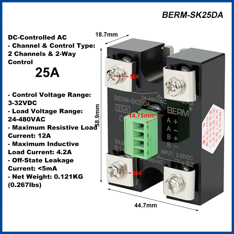 

BERM-SK40DA Solid State Relay Dual Channel - Dual Control Single Control DC Control AC KB DK25A One Open One Close