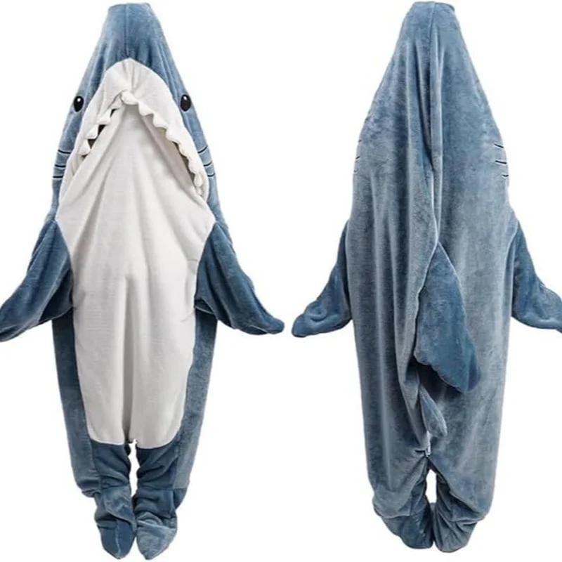 Cartoon Shark Blanket Hoodie Man Women Kigurumi Playsuit Parents Hooded Warm Flannel Funny Homewear Shark Onesie Sleeping Bag image 4