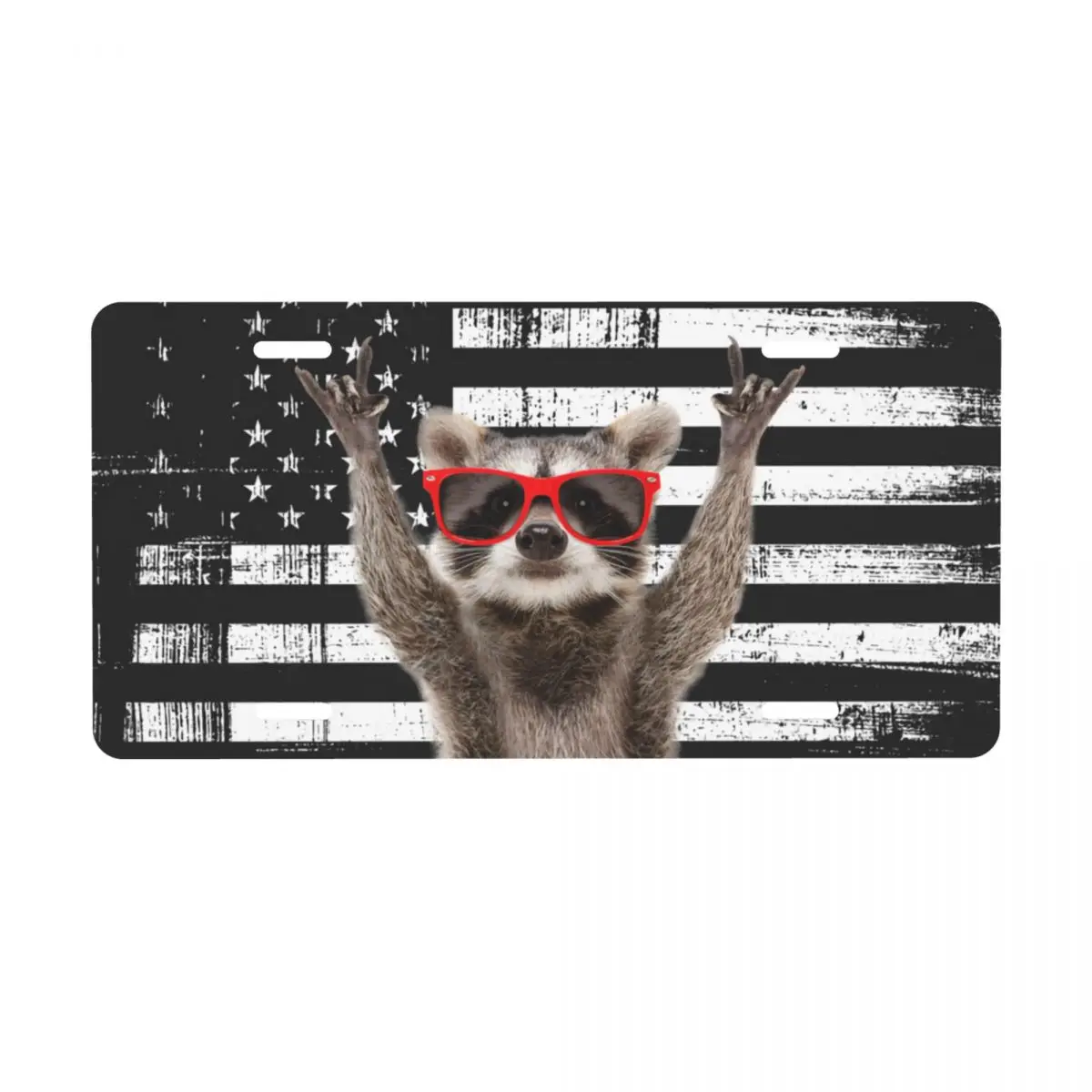 Personalized Raccoon License Plate American Flag Animals Decorative Car Front License Plate Cover Aluminum Vanity Tag 6x12 Inch