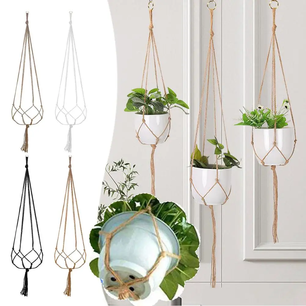 Gardening Woven Hanging Rack Flower Pot Mesh Pocket Decorative Cotton Outdoor Rope Basket Rope Hook Hanging Basket Indoor X6J3