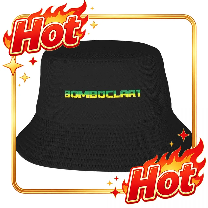 Custom Hat Bomboclaat Jamaica Street Style Bucket Hat - Black Featuring Vibrant Neon Green And Yellow Text, Unisex Sunshade Hat