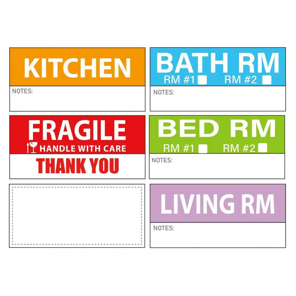 Dining Room Box Labels Color-coded Waterproof Moving Box Labels Fragile Heavy Stickers for Home Moving 50 Sheets Removable