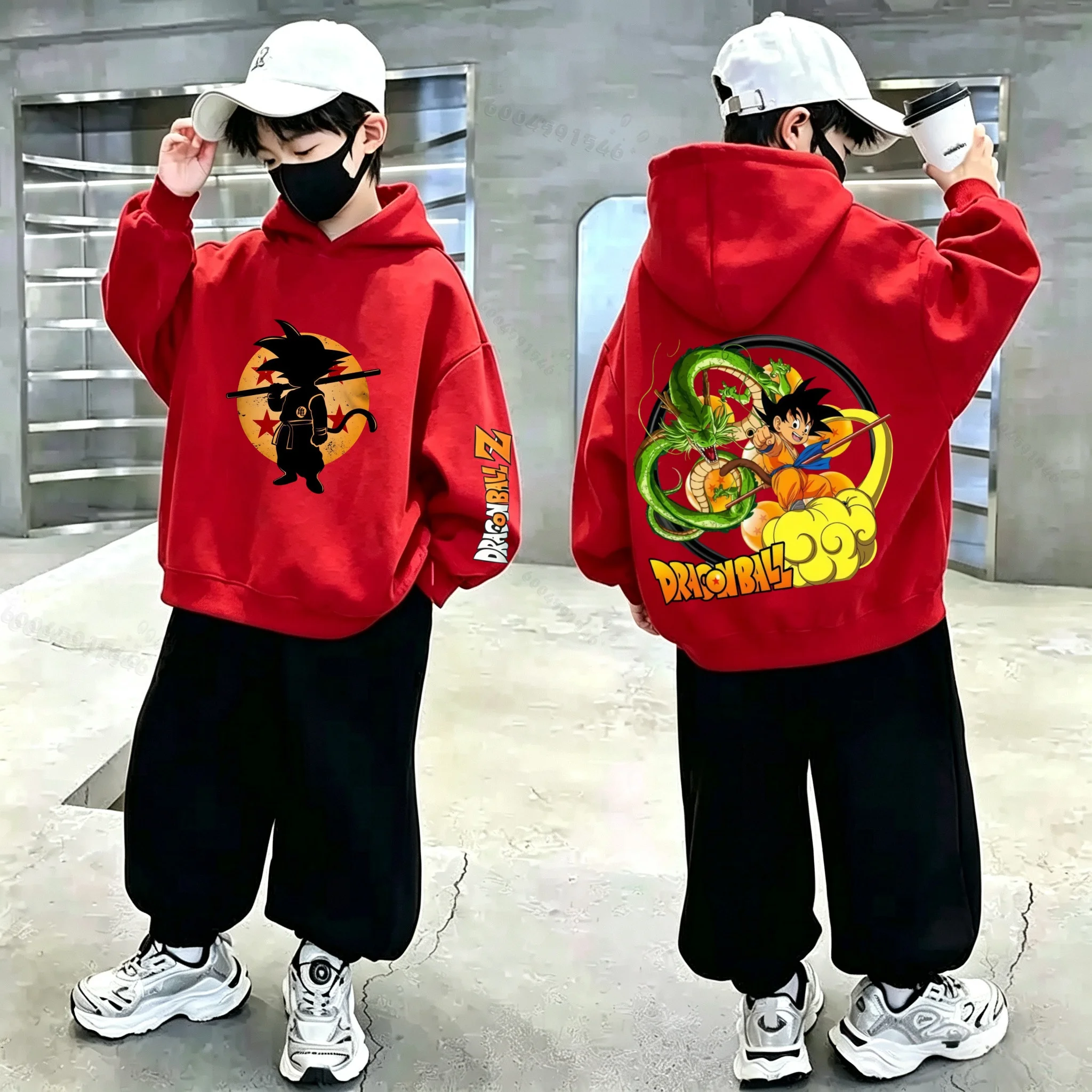 Dragon Ball Z bedrucktes Kinder-Kapuzenpullover mit Anime-Goku-Muster. Lässiges, lockeres Sportshirt mit Kapuze für Herren. – Detail 6