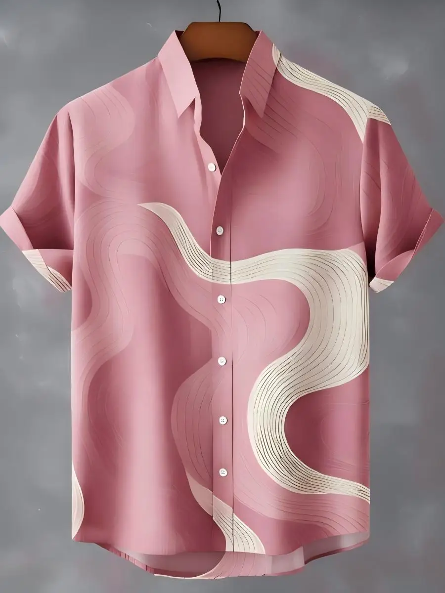 

Men's collar short sleeved shirt with button design, casual and comfortable, fashionable and trendy, street outdoor, soft fabric