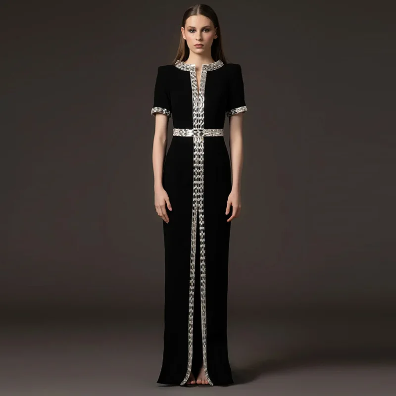 Quality Evening Dress 2026 New Series Heavy Industry Beads Short Sleeve and Long Pattern Dress
