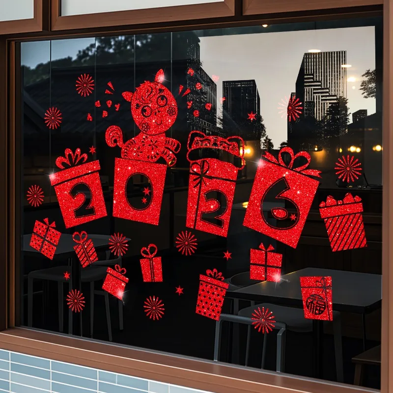 2026 Chinese New Year Window Sticker Horse Year Red Decals Removable Static PVC Cling for Door Decoration