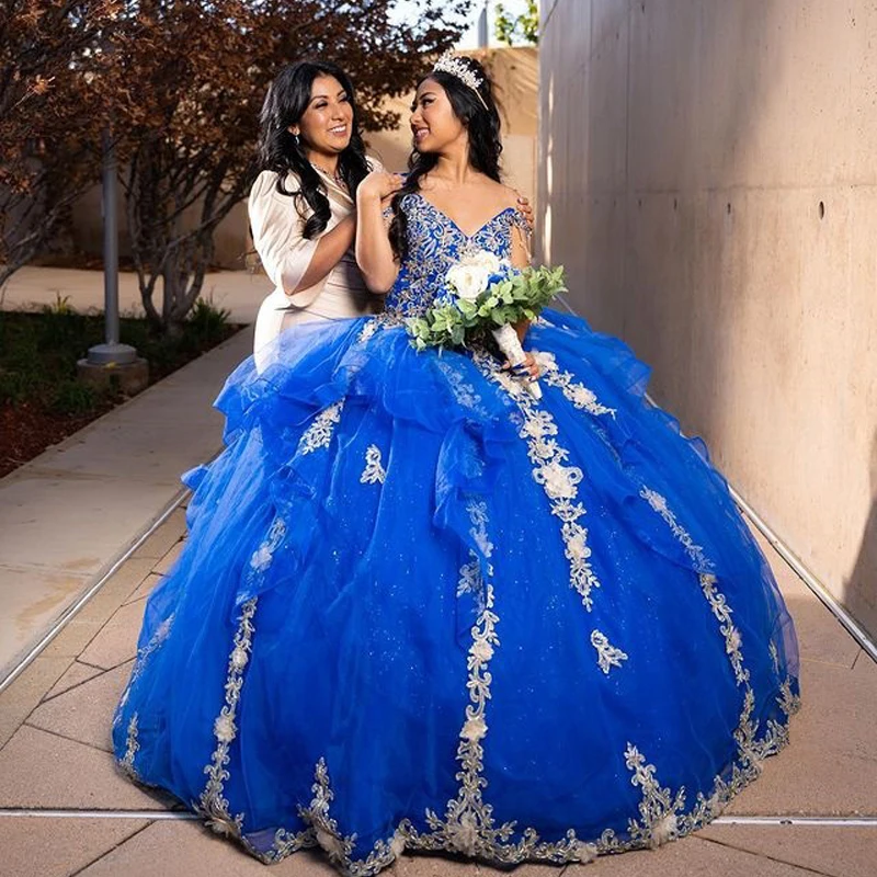 Young Infinity Royal Blue Quinceanera Dresses 2024 Off The Shoulder Ball Gown Appliques Bead Sweet 16 Dress Vestidos De Fiesta