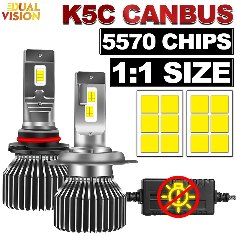 

H7 H4 H11 Светодиодные автомобильные фары K5C H1 H8 H9 9005 9006 HB3 HB4 9012 HIR2 6000K 3570 CSP Чипы Свет Canbus без ошибок Для линз
