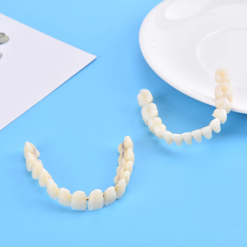 28pcs Resin False Teeth Whitening Dentures Temporary Fake Tooth Upper Lower Removable Dental Veneers