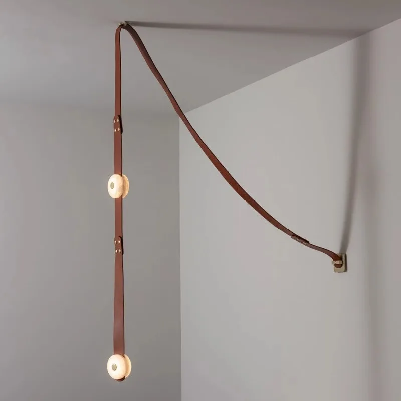 

2025 Spanish Long Belt LED Natural Marble Pendant Lamp Ceiling Chandelier Lighting Hanglamp Lamparas Led Lampe Living Room