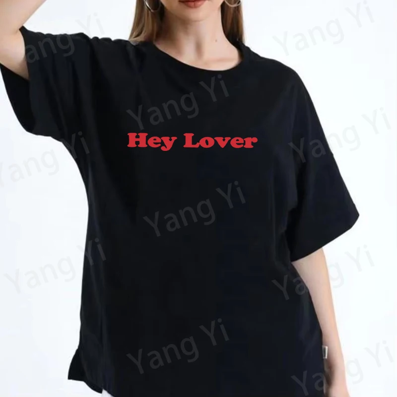 Hey Lover Pattern Couple's Cotton T-shirt Street Clothing Harajuku Tops Comfy Soft Personality Large Size Men Woman T Shirt