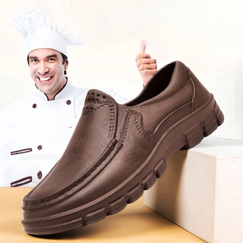 Zapatos informales de cuero Pu para hombre, mocasines impermeables para Chef de cocina, transpirables, suela suave, sandalias de EVA para playa, Verano