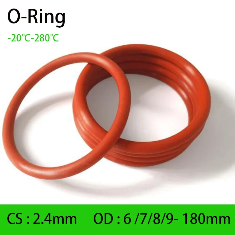 

CS 2.4mm Red Silicone O-Ring Food Grade Sealing Ring Gasket Washer OD 6/8/10/12 /14-180mm Waterproof Heat-Resistant Insulated