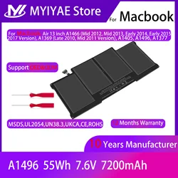 A1405 A1496 A1377 Laptop Battery For Apple MacBook Air 13'' inch A1466 2012/2013/2014/2015/2017 MD760LL/A MD761CH A1369 Battery