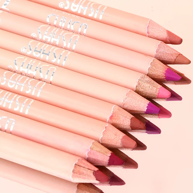 USHAS Lápiz labial de madera de 16 colores: acabado natural, duradero, a prueba de manchas, cremoso y preciso
