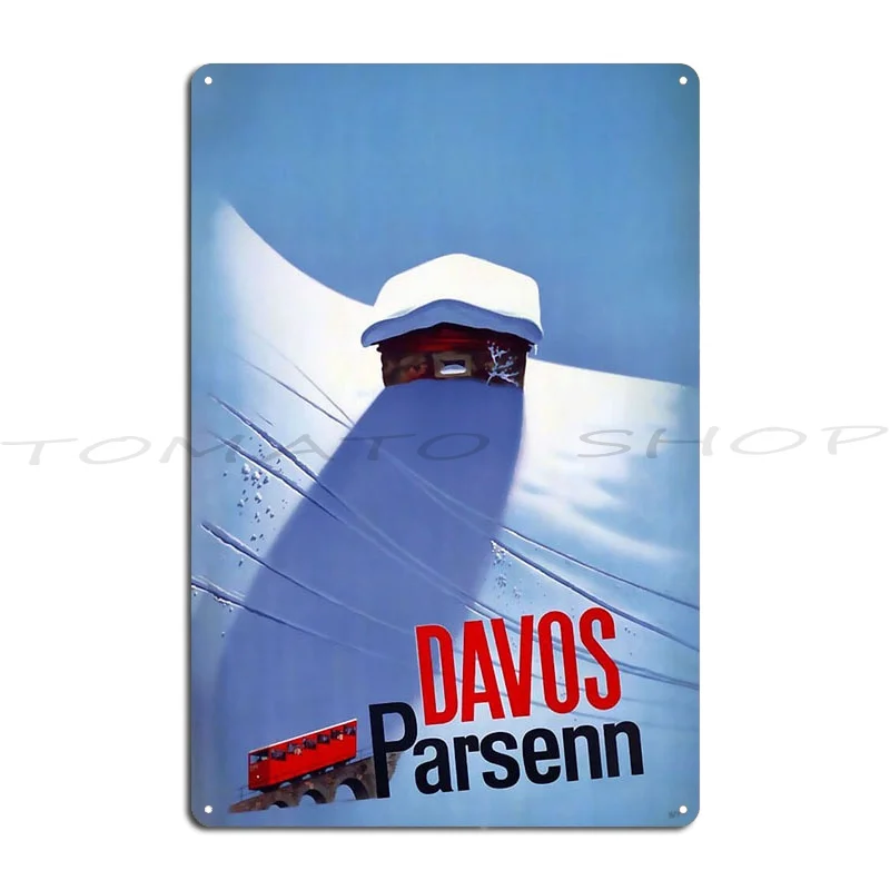 Winter In Davos Vintage Ice Skating Travel  Circa 1914 Metal Plaque Poster Wall Pub Cave Plates Club Print  Tin Sign Poster