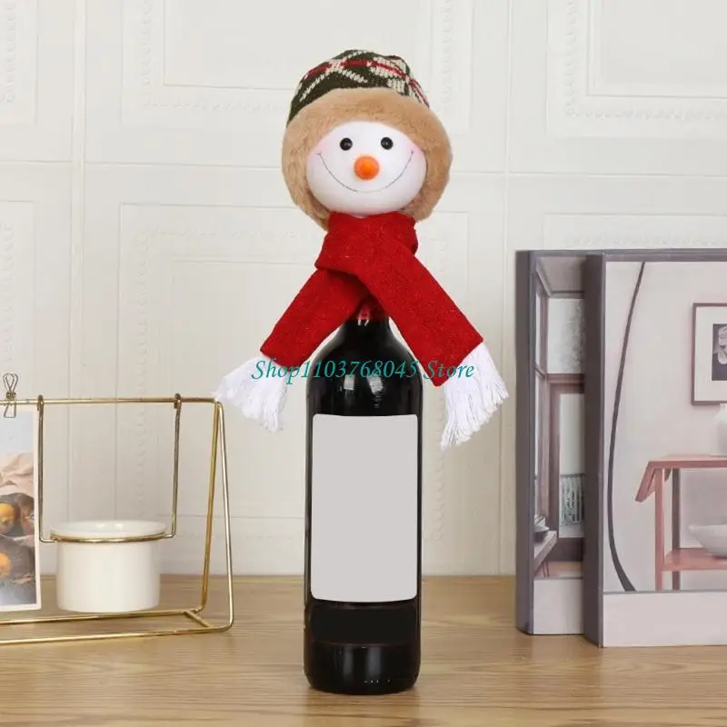 R53F Santa Wine Bottle Cover with White Beard for Christmas Party Decorations