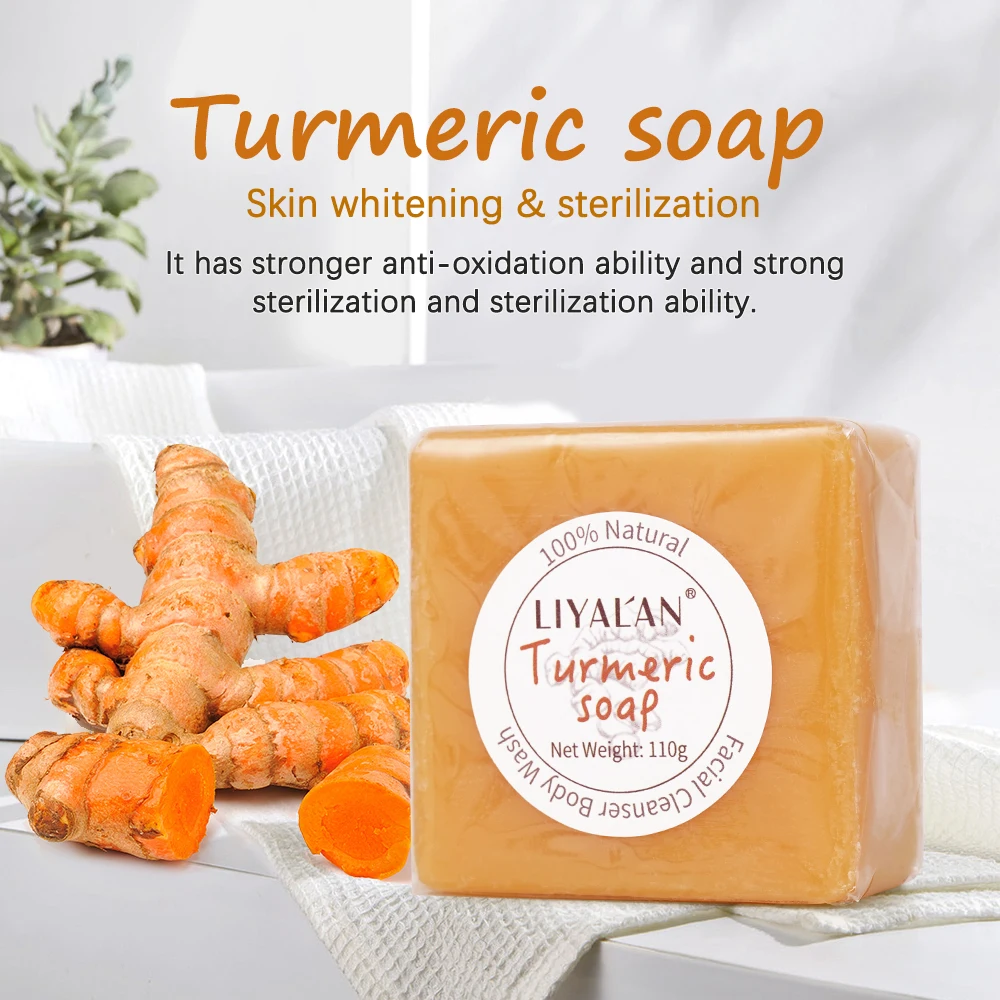 110g Turmeric Face Soap Acne Treatment Lighten Dark Spots Black Skin Whitening Moisturizing Handmade Bath Soap Body Care LIYALAN