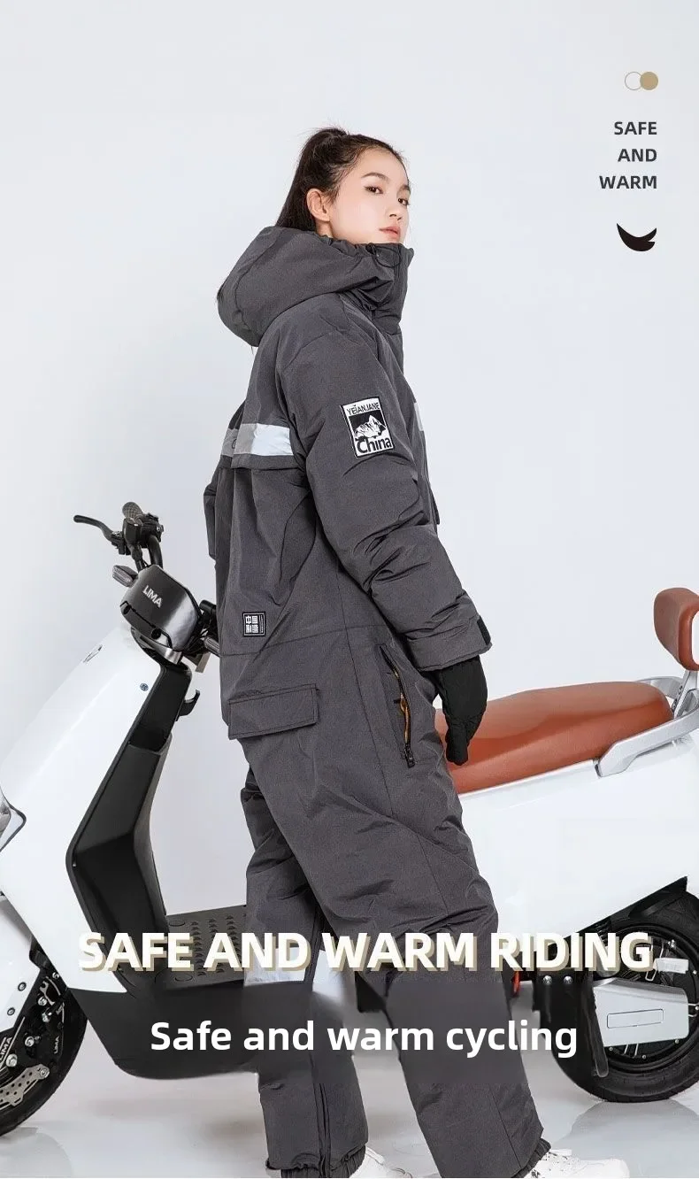 useful One-piece Cold-proof Clothing Low-temperature Work Clothing Antifreeze and Waterproof Electric Vehicle Is Thickened Windp