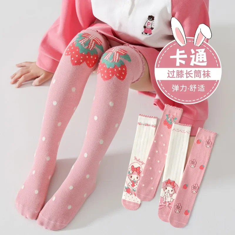 Kawaii Sanrio 양말 Kuromi 마이 멜로디 Cinnamoroll 액세서리 귀여운 아름다움 만화 Mid-Calf 학생 겉옷 소녀 선물 용품