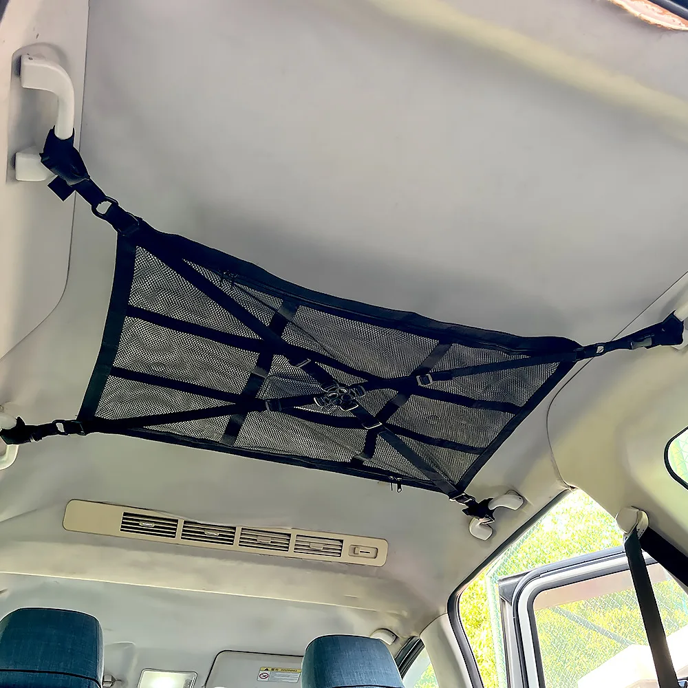 Tasca per rete portaoggetti a soffitto per Auto tasca per tetto automatico borsa a rete regolabile in rete per tetto SUV Organizer per interni per