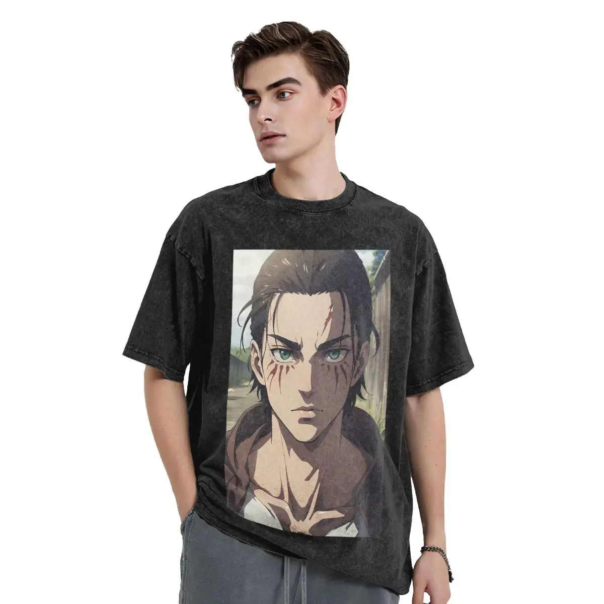Attack On Titan Zeke Yeager Washed T Shirts Vintage Short Sleeve Hip Hop T-Shirt Streetwear Tops Tees for Men Women