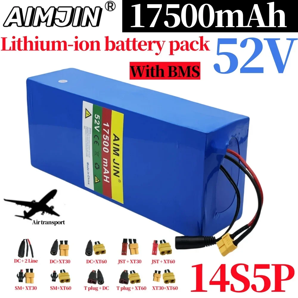

14S5P 18650 lithium battery 52V 17500mAH with BMS For 1500W various electronic devices and transportation equipment with charger