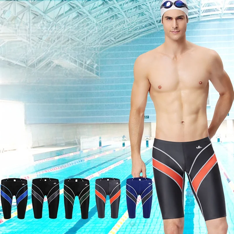 yingfa-men's-swimming-trunks-knee-length-mid-foot-fina-competition-swimwear-racing-briefs-training-fitness-clothing