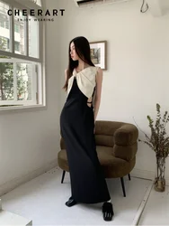 CHEERART Cut Out Kink Long Dresses For Women 2023 Luxury Designer Party Patchwork Sleeveless Maxi Dress Summer European Clothing