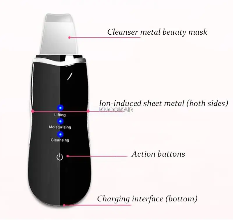 Ultradźwiękowy importowany instrument do oczyszczania twarzy, łopatka do czyszczenia porów, elektryczny odsysacz do wągrów, czarny instrument D298