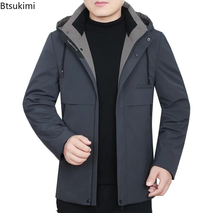 

New 2025 Spring Autumn Men's Hooded Parkas Outdoor Warm Jackets Fashion Thickened Windproof Male Clothing Casual Daily Jackets