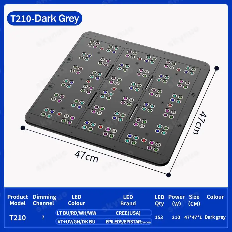 TLF KASSRAY T210 210 واط تغطية كاملة لوحة مسطحة المرجان ضوء كري الخرز الألومنيوم الجسم ميانويل إمدادات الطاقة لسمك الشعاب المرجانية البحرية T