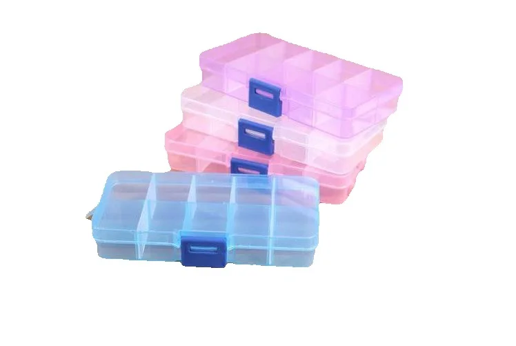 Adjustable 10 Compartment Plastic Clear Storage Box For Jewelry Earring Tool Container 600pcs/lot Wholesale