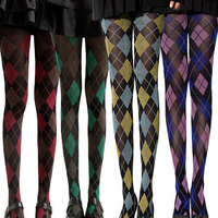 80D Women's Vintage Retro Classic Style Argyle Pattern Tights Contrasting Diamond Shapes Pattern Nylon Tights Lozenges Pattern