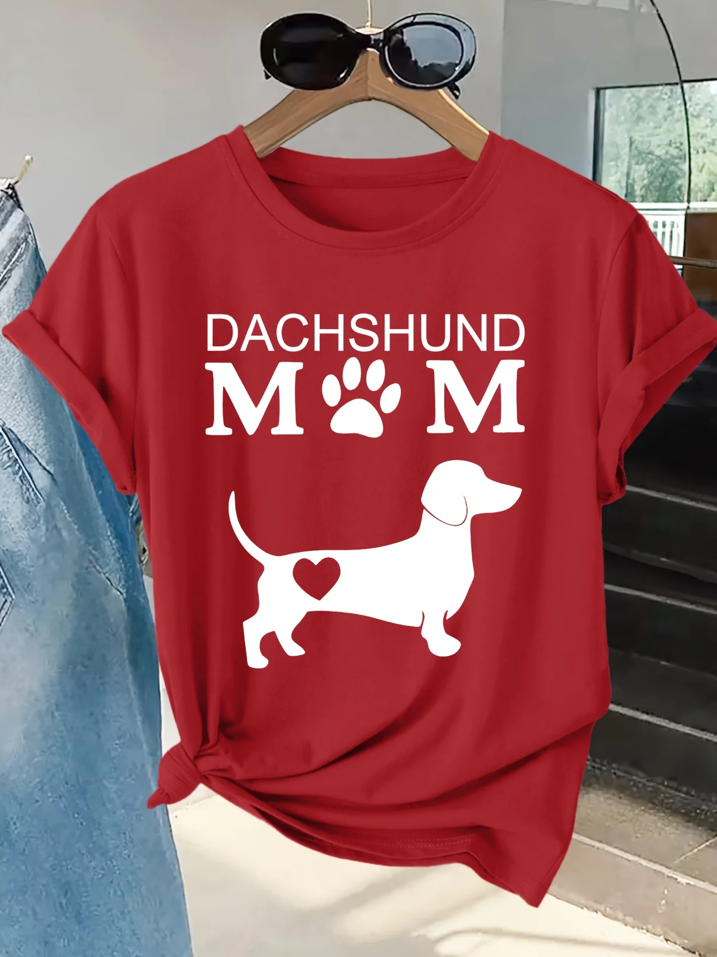 Sausage Dog Mom Fun Printed Round Neck Skin Friendly Soft Summer Personality Funny Casual Trend Daily Women's Street Top