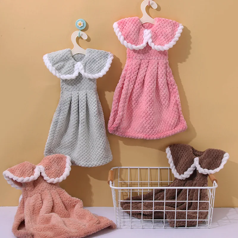 Cute Dress Hand Towels Quick-dry Absorbent Soft Children Handkerchief Microfiber Coral Velvet Touch Health Kitchen Bath Towel