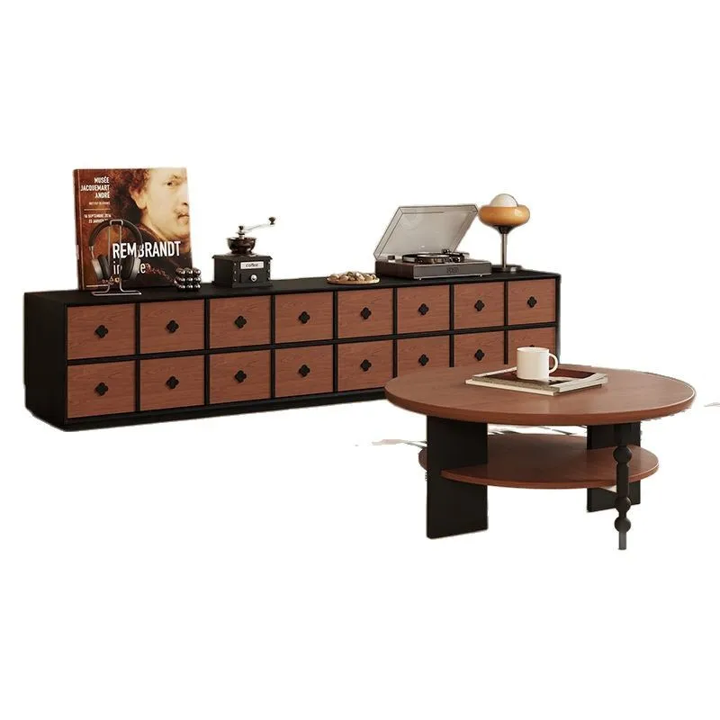 

Flowering Chinese antique style living room home TV cabinet coffee table combination small apartment retro floor TV cabinet mode
