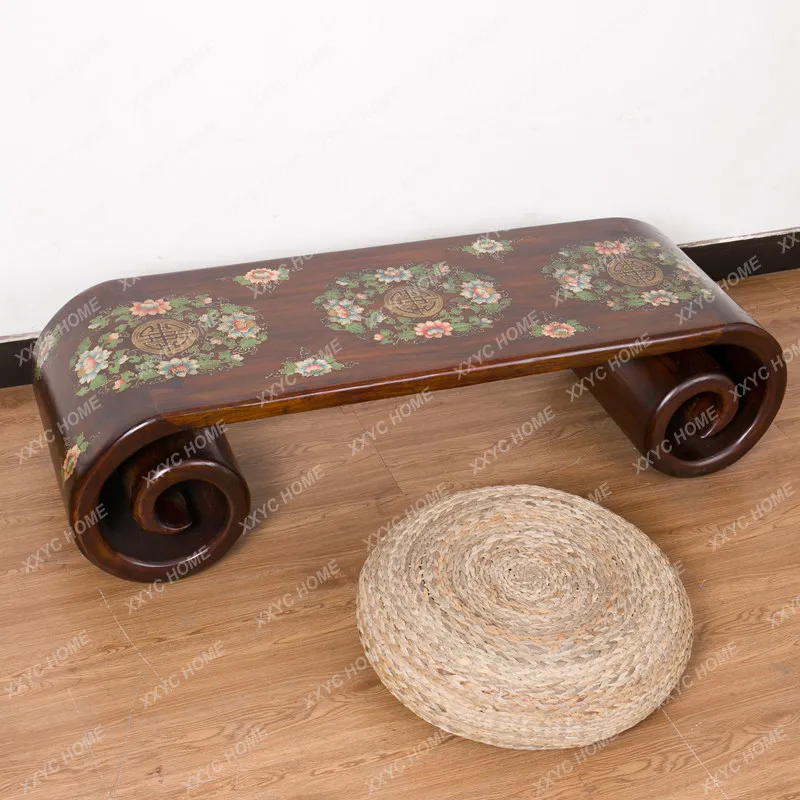 Solid wood roll several old elm painted tea table Ming and Qing classical edge several