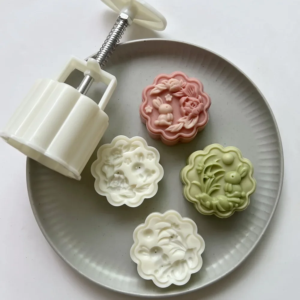 5pcs/set Round Mooncake Mold Flower Shape Chinese Tradition Style Hand Pressure 3d Home Diy Fondant Cake Decoration Tools