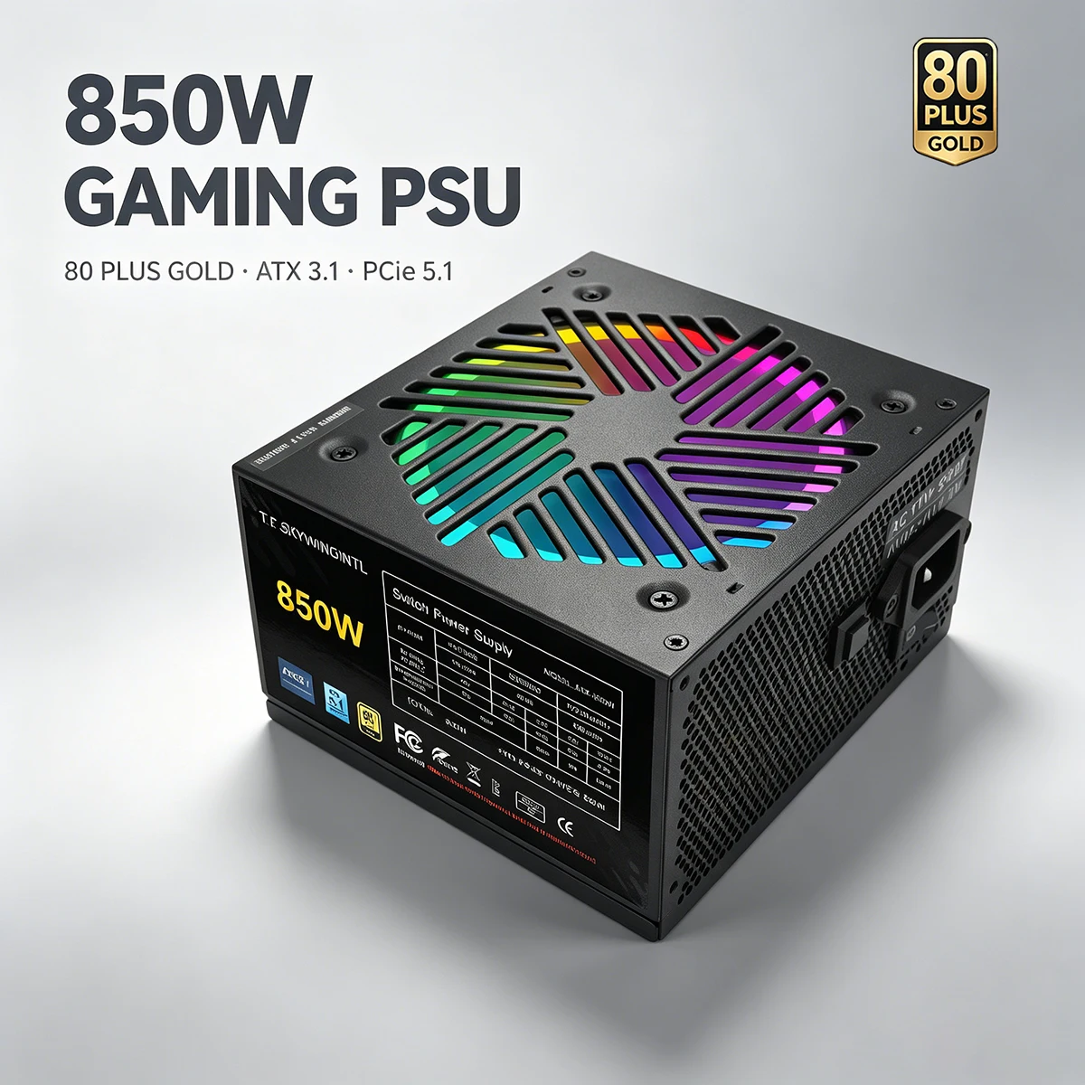 850W Power Supply Fully Modular RGB Gaming PSU 80 Plus Gold ATX 3.1 PCIe 5.1 12VHPWR 600W ARGB Fan for PC Desktop