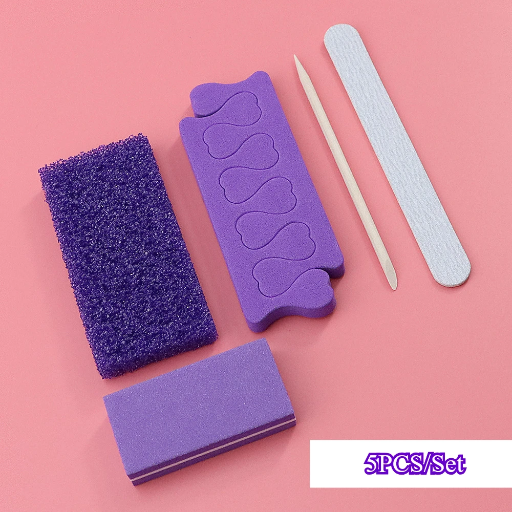 

5Pcs Pedicure Set Purple and Orange Foot Polishing Grinding Toe Separator Sponge Block Nail Files Manicure Tools Wholesale