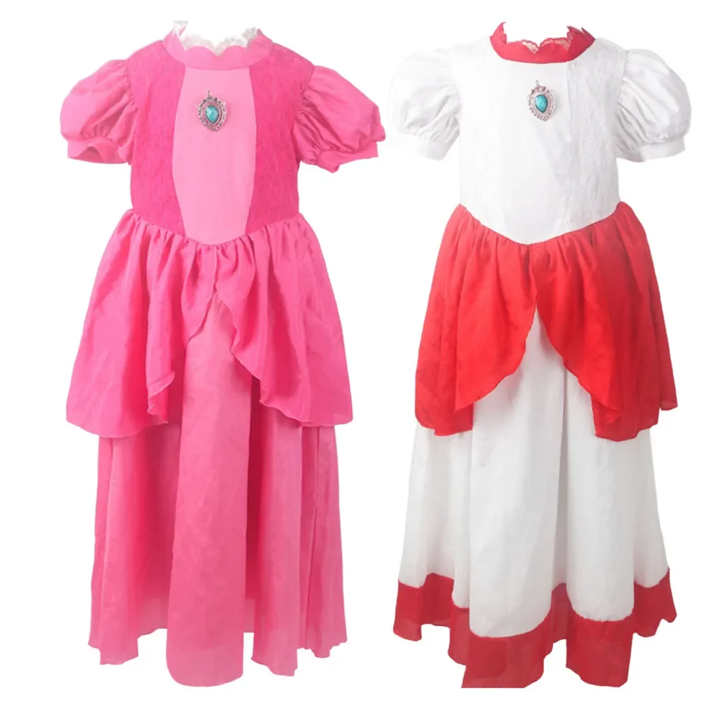 

Peach Princess Cosplay Costumes Kids Cute Pink Dress Suit Girls Anime Game Role Play Ceremonial Dress Halloween Carnival Party