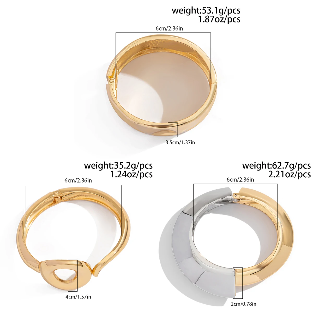 SHIXIN 2025 جديد السلس الذهب اللون الفضي اللون المفتوحة الربيع أساور للنساء تصميم هندسي واسعة الكفة الأساور مجوهرات اليد