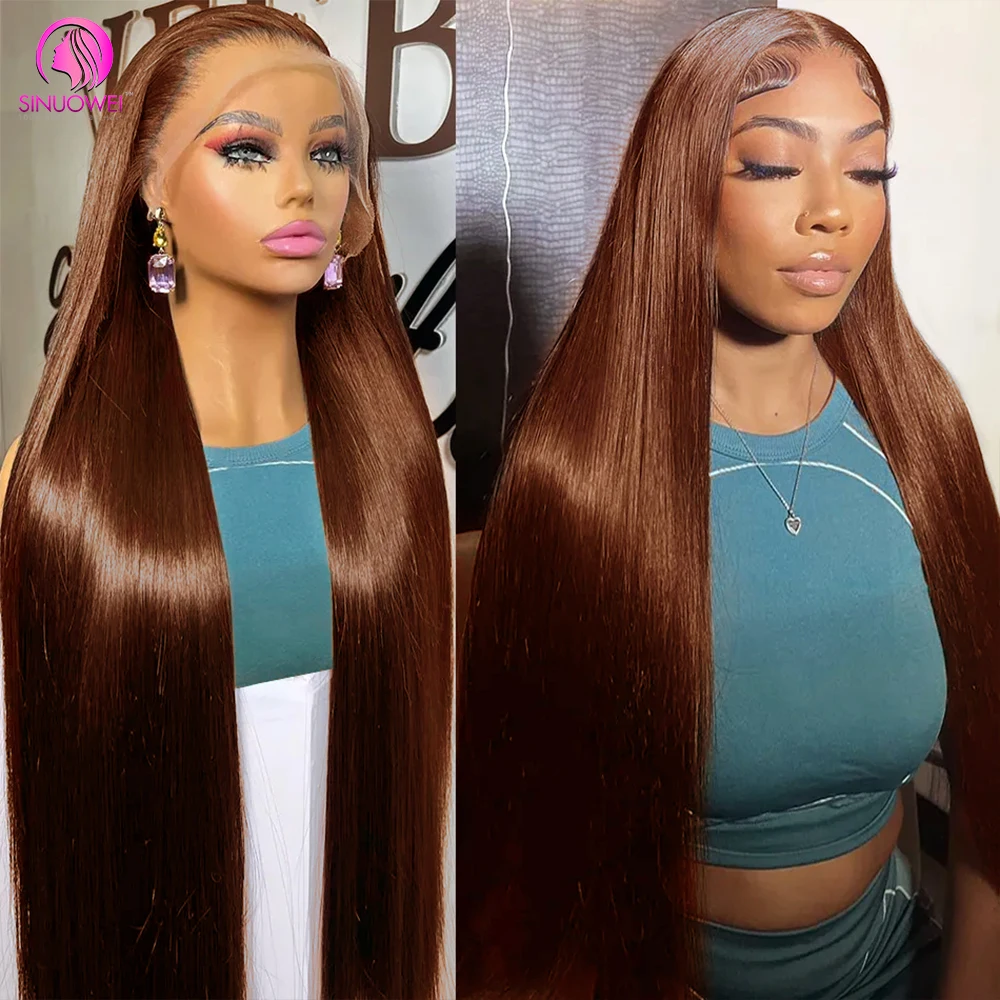 32 Inch Bone Straight Colored Chocolate Brown Lace Front Human Hair Wigs For Women 13x4 13x6 Transparent Lace Frontal Wigs