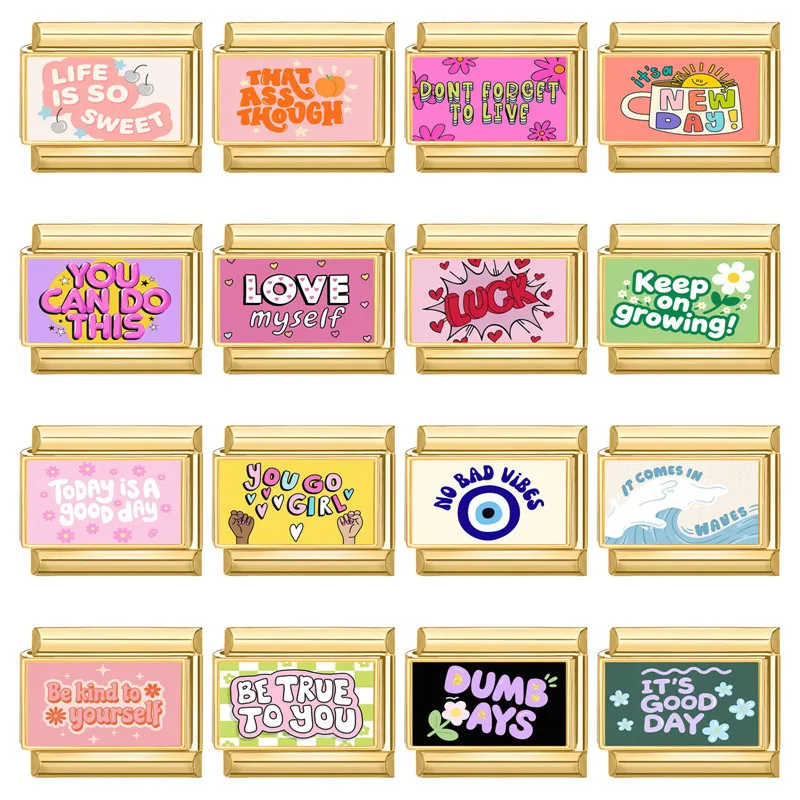 جديد Y2K الذهب اللون الفن تصميم ملون كلمة الإيطالية سحر الروابط صالح 9 مللي متر الفولاذ المقاوم للصدأ سوار النساء الرجال DIY بها بنفسك صنع الهدايا